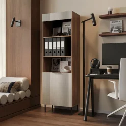 Libreria 60x185h cm 1 anta 3 vani a giorno beige cashmere noce Serenia