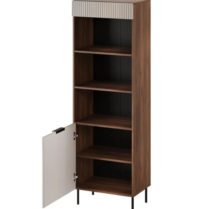 Libreria 60x185h cm 1 anta 3 vani a giorno beige cashmere noce Serenia
