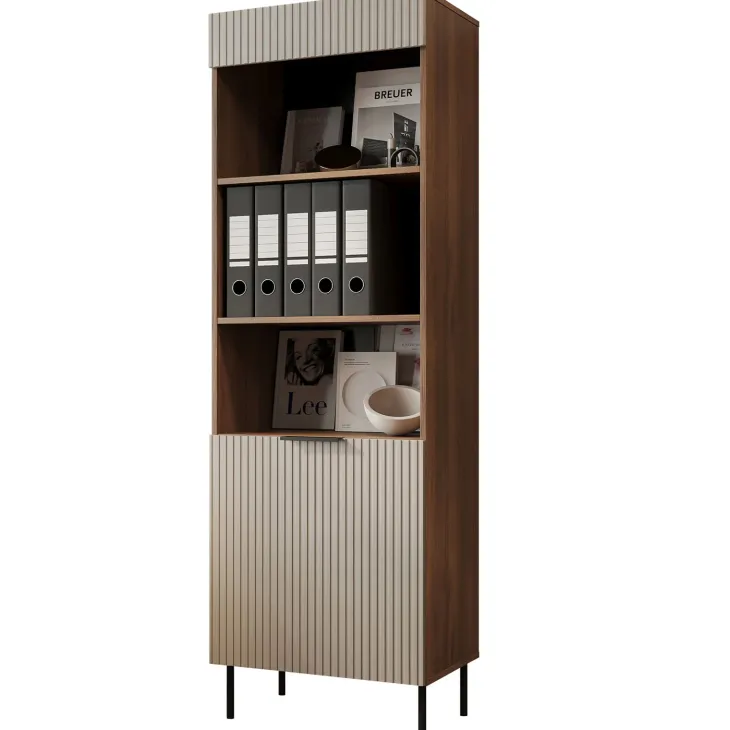 Libreria 60x185h cm 1 anta 3 vani a giorno beige cashmere noce Serenia