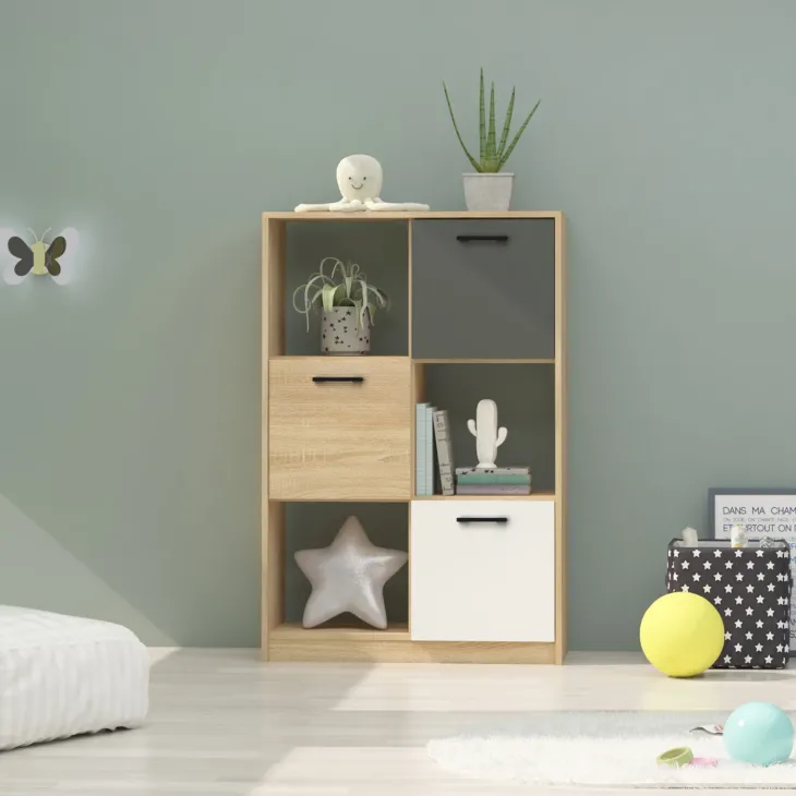 Libreria 80x120h cm 3 ante cameretta rovere antracite bianco Chiaretto