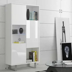 Libreria 80x165h cm 3 ante design moderna bianco opaco e lucido Star