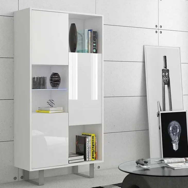 Libreria 80x165h cm 3 ante design moderna bianco opaco e lucido Star