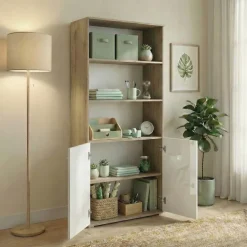 Libreria 80x176h cm 2 ante rovere bianco lucido Time E
