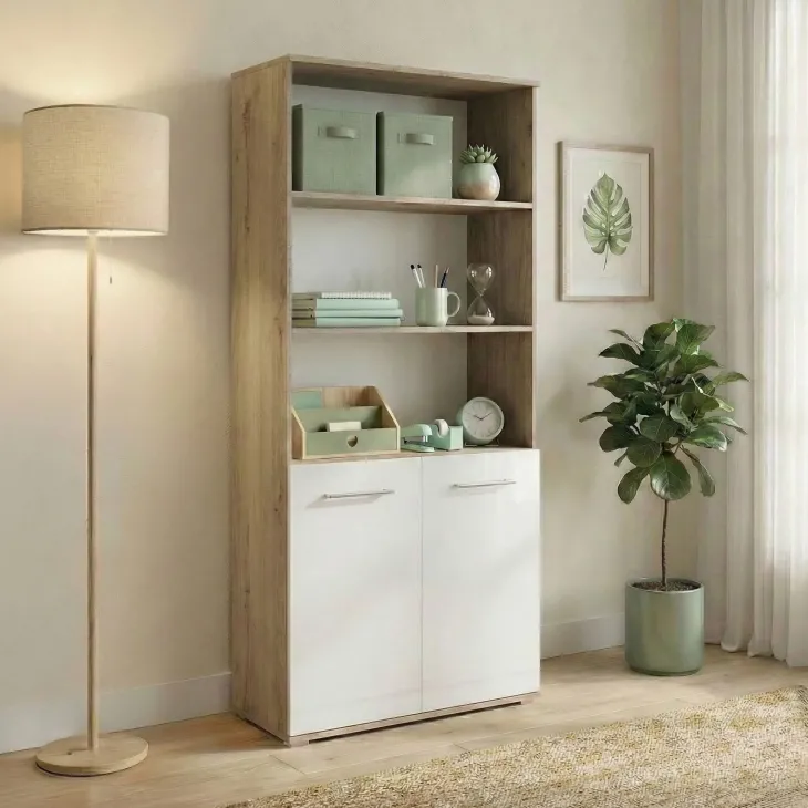 Libreria 80x176h cm 2 ante rovere bianco lucido Time E