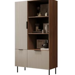 Libreria 90x166h cm 3 ante 3 vani a giorno beige cashmere noce Serenia