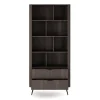 Libreria 88x194h cm 2 cassetti 8 ripiani a vista soggiorno wengè nero Vesper