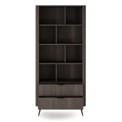 Libreria 88x194h cm 2 cassetti 8 ripiani a vista soggiorno wengè nero Vesper