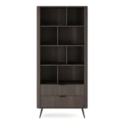 Libreria 88x194h cm 2 cassetti 8 ripiani a vista soggiorno wengè nero Vesper