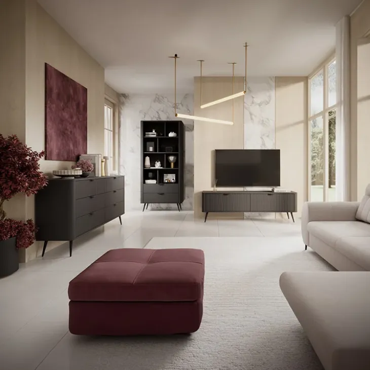 Libreria 88x194h cm 2 cassetti 8 vani a giorno nero opaco cannettato Ramis