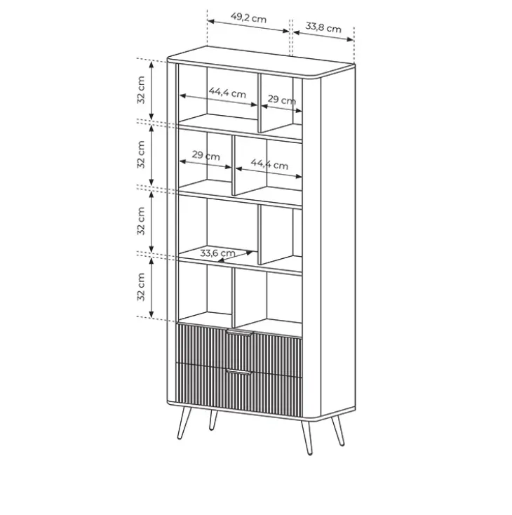 Libreria 88x194h cm 2 cassetti 8 vani a giorno beige cannettato Ramis
