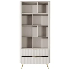 Libreria 88x194h cm 2 cassetti 8 vani a giorno beige cannettato Ramis