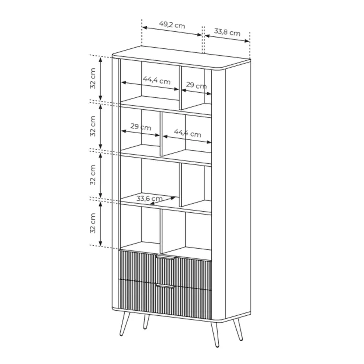 Libreria 88x194h cm 2 cassetti 8 vani a giorno bianco opaco cannettato Ramis