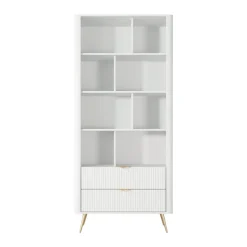 Libreria 88x194h cm 2 cassetti 8 vani a giorno bianco opaco cannettato Ramis