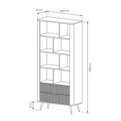Libreria 88x194h cm 2 cassetti 8 vani a giorno bianco opaco cannettato Ramis