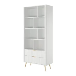Libreria 88x194h cm 2 cassetti 8 vani a giorno bianco opaco cannettato Ramis