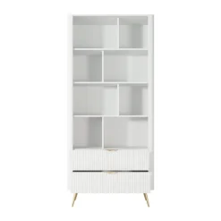 Libreria 88x194h cm 2 cassetti 8 vani a giorno bianco opaco cannettato Ramis