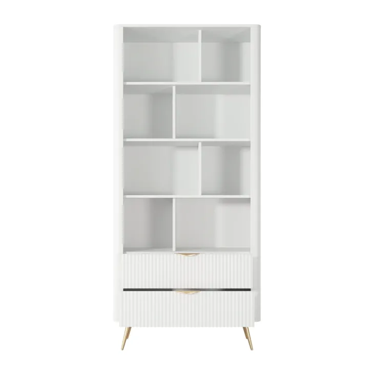 Libreria 88x194h cm 2 cassetti 8 vani a giorno bianco opaco cannettato Ramis