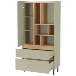 Libreria 80x165h cm con 1 anta 2 cassetti e 6 vani a vista verde rovere chiaro Linfa