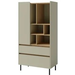 Libreria 80x165h cm con 1 anta 2 cassetti e 6 vani a vista verde rovere chiaro Linfa