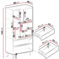 Libreria 80x165h cm con 1 anta 2 cassetti e 6 vani a vista verde rovere chiaro Linfa