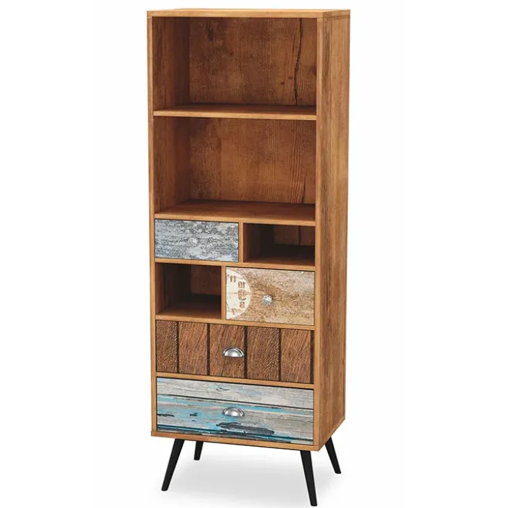 Libreria 60x180h cm con cassetti moderna multicolore con stampe acciaio nero Kabul