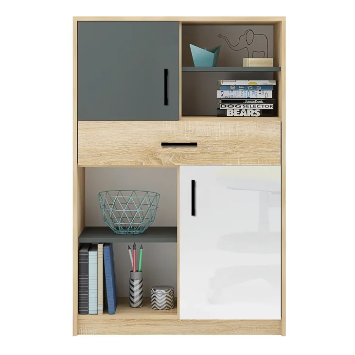 Libreria 80x120h cm con cassetto cameretta rovere antracite Chiaretto