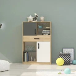 Libreria 80x120h cm con cassetto cameretta rovere antracite Chiaretto