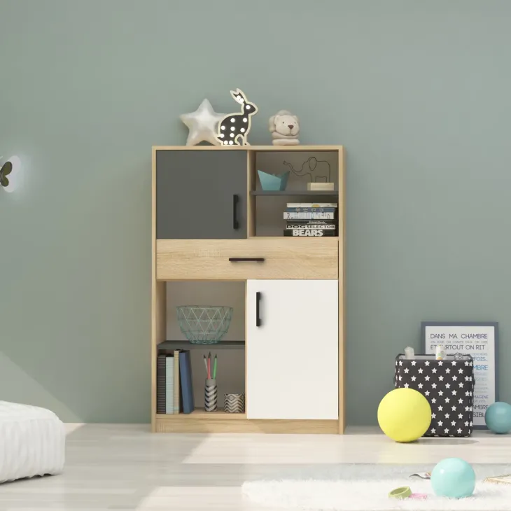 Libreria 80x120h cm con cassetto cameretta rovere antracite Chiaretto