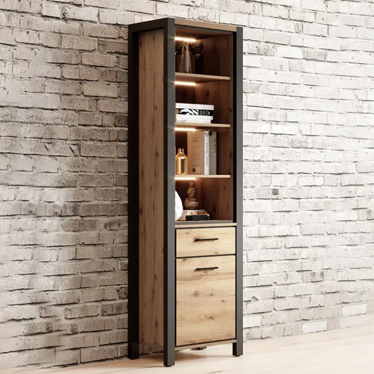 Libreria 55x200h cm design industrial quercia nero opaco Neive