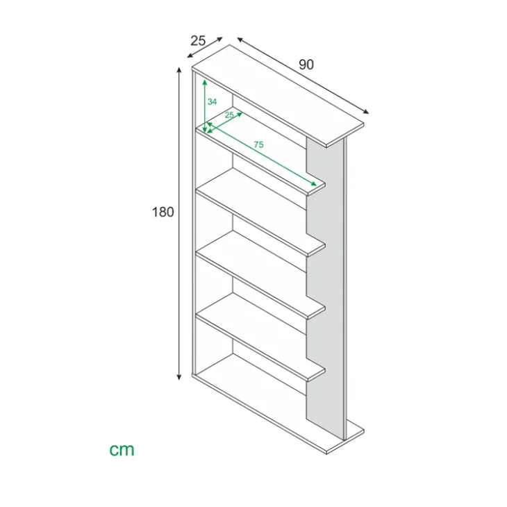 Libreria 90x180h cm moderna bianco opaco rovere Elira