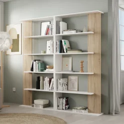 Libreria 180x180h cm moderna bianco opaco e rovere natura Aline 2