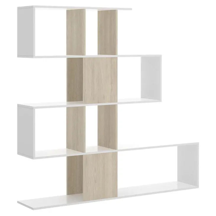 Libreria 145x145h cm moderna bianco rovere naturale Snake