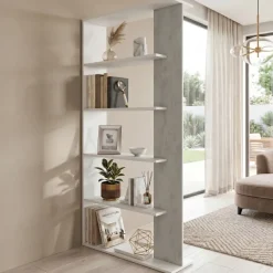Libreria 90x180h cm moderna bianco opaco cemento Elira