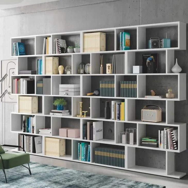 Libreria 160x192h cm moderna design bianco opaco Amira 2