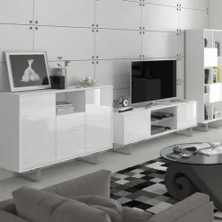 Libreria 60x165h cm moderna design bianco opaco e lucido Kelli