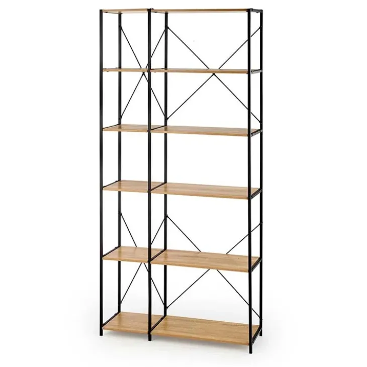 Libreria 90x190h cm moderna industrial nero rovere sonoma Lorez