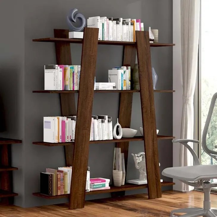 Libreria 140x151h cm soggiorno moderna rovere scuro Cosmo