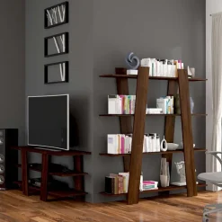 Libreria 140x151h cm soggiorno moderna rovere scuro Cosmo