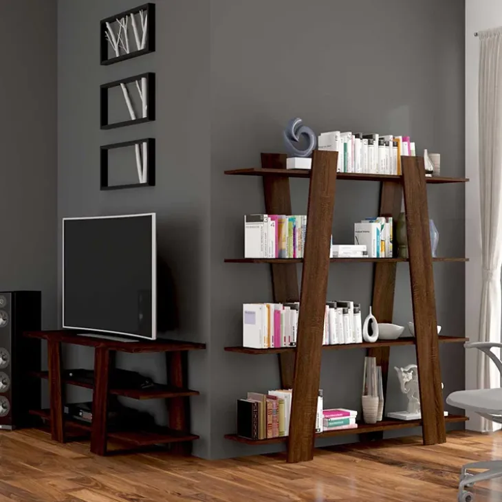 Libreria 140x151h cm soggiorno moderna rovere scuro Cosmo