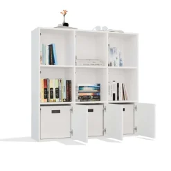 Libreria 111x111h cm 6 vani a giorno 3 ante bianco Giove