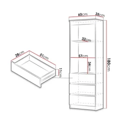 Libreria 60x180h cm 3 vani a giorno 3 cassetti moderna bianco Sterling