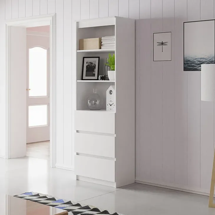 Libreria 60x180h cm 3 vani a giorno 3 cassetti moderna bianco Sterling