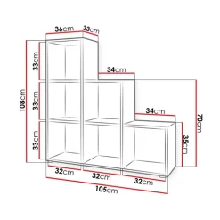 Libreria 105x108h cm 6 vani a giorno moderna rovere Reading