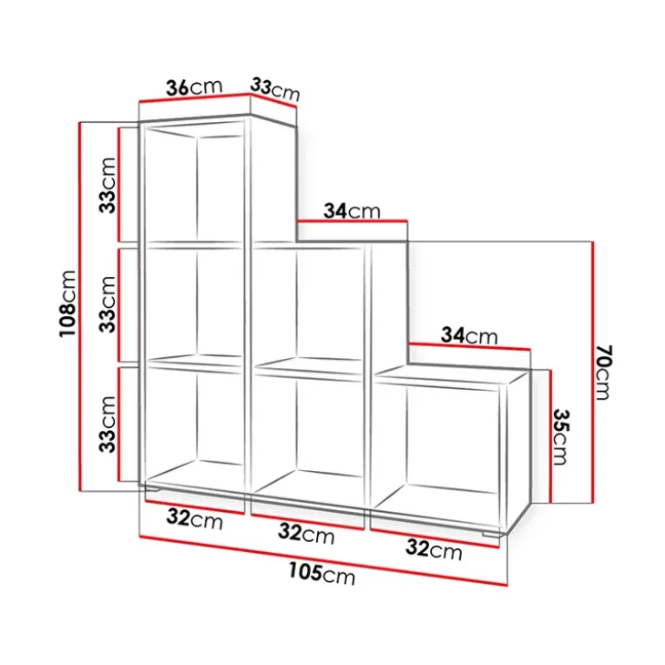 Libreria 105x108h cm 6 vani a giorno moderna rovere Reading