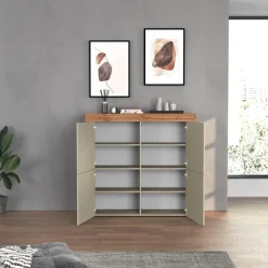 Madia alta moderna 140x130h cm tortora rovere Block