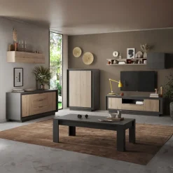 Madia alta 106x171h cm 2 ante antracite rovere chiaro Deluxe