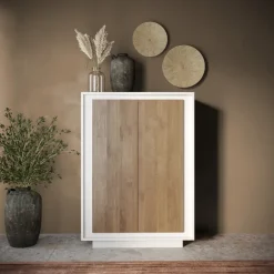 Madia alta 106x171h cm 2 ante bianco opaco rovere scuro Deluxe