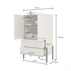 Madia alta 90x150h cm 2 ante 4 cassetti bianco Simple