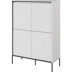 Madia alta 98x140h cm 4 ante con led cannettato bianco opaco nero Camelia