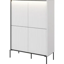 Madia alta 98x140h cm 4 ante con led cannettato bianco opaco nero Camelia
